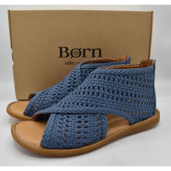 Børn Shoes - Born Womens Size 7 Iwa Mac Blue Zip Open Toe Sandals Shoes